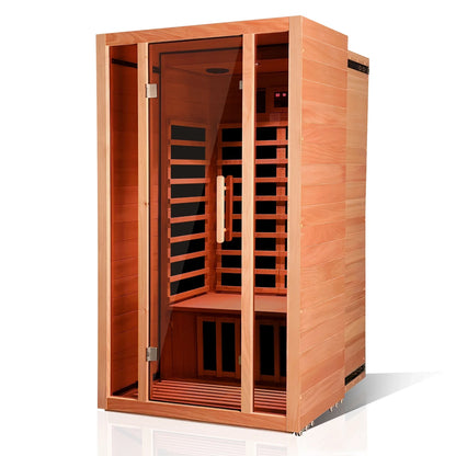 2 Person Extendable FAR Infrared Sauna for Home, Hemlock Wood Low EMF 6 Carbon Heaters Indoor Saunas with LED Lights, Bluetooth Speaker, Digital Control Panel, and Seating Bench