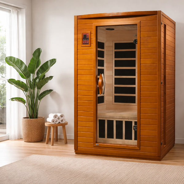 Infrared Sauna Built for Home Wellness, Canadian Hemlock Wood, Low EMF Carbon Panels, Bluetooth Audio