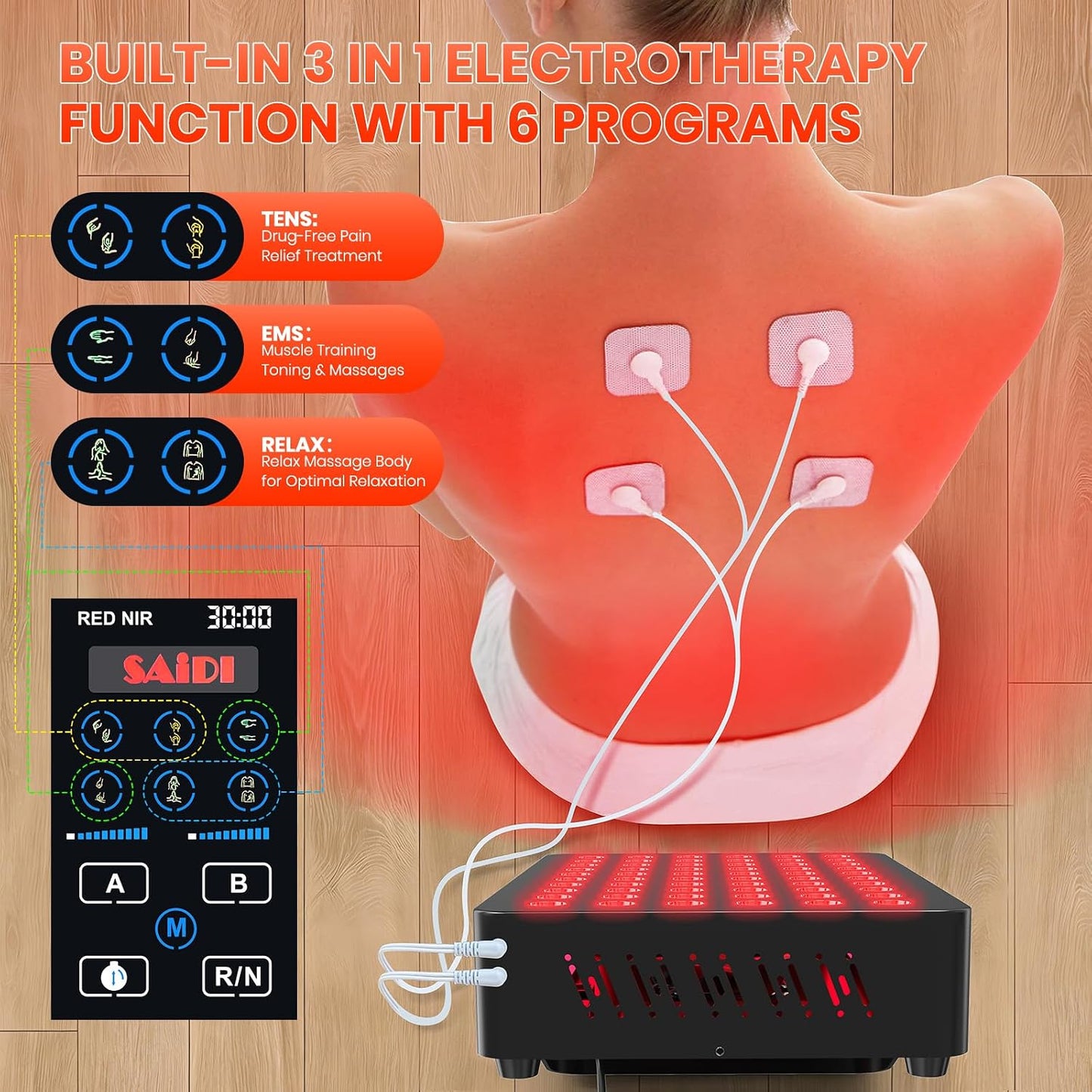 Red Light Therapy Panel, 660Nm Red & 850Nm near Infrared Light Therapy Device with TENS & EMS Functions, 60 Dual Chip Leds, 6 Programs, Timer, Stand, High Power LED Light Therapy Lamp for Face Body