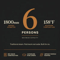 6-Person Barrel Sauna Crafted for Traditional Steam, Patchwork Red Cedar, 158°F Max, Indoor/Outdoor — Results & Stats