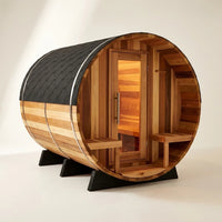 6-Person Patchworkred Cedar Traditional Steam Barrel Sauna — Studio Shot